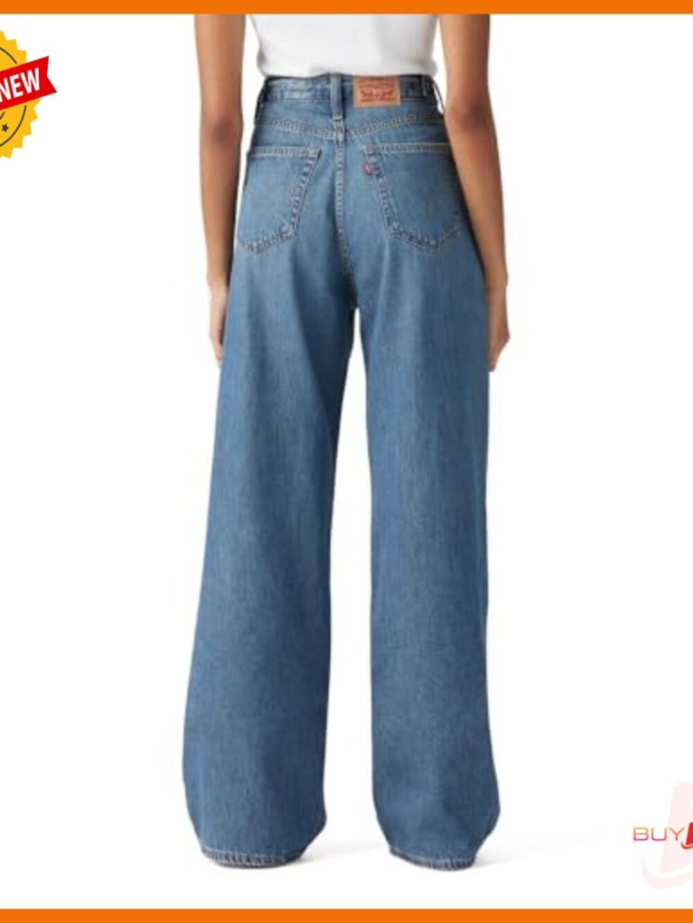 High Rise Baggy Jeans with Cinch Back Adjusters, Straight Leg Fit - Picture 2 of 5